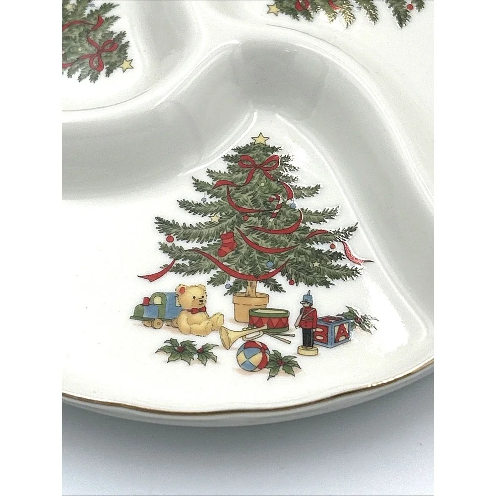 Christmas Divided Plate Dish Ceramic Sectioned Japan Gilded Holiday Seasonal